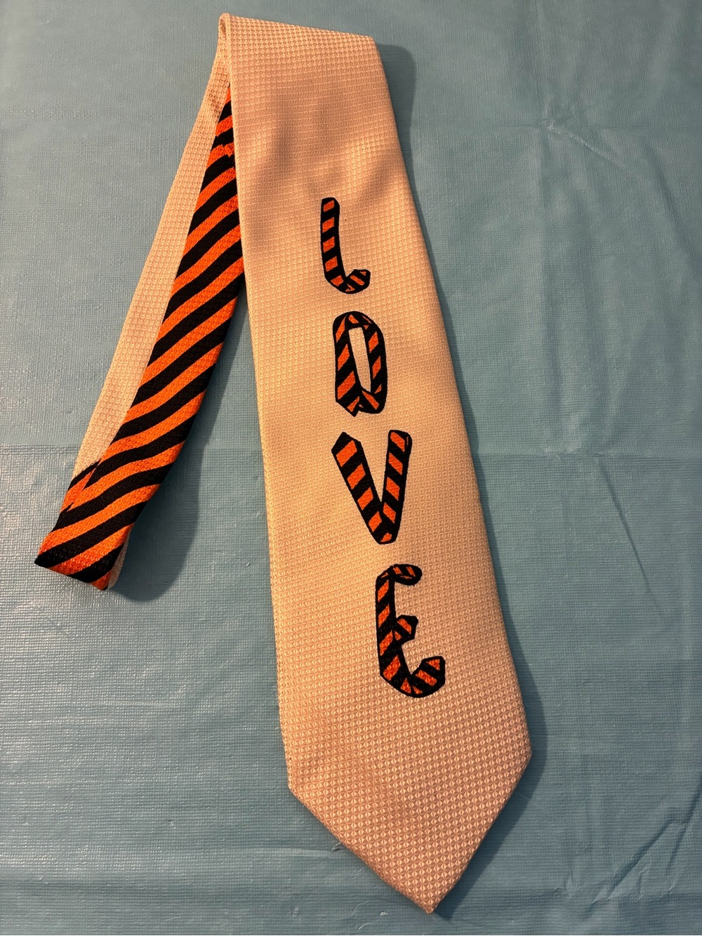 MOSCHINO ‘Love’ Cream Silk Tie with Orange Tiger Stripes- Made in Italy